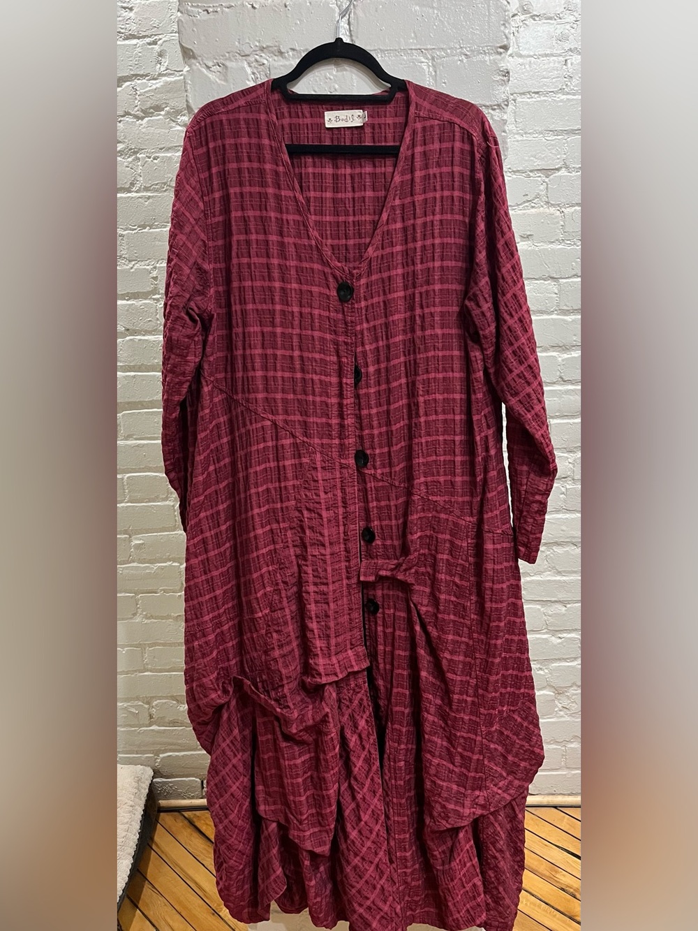 Bodil Plus Burgundy Textured Button-Front Maxi Dress